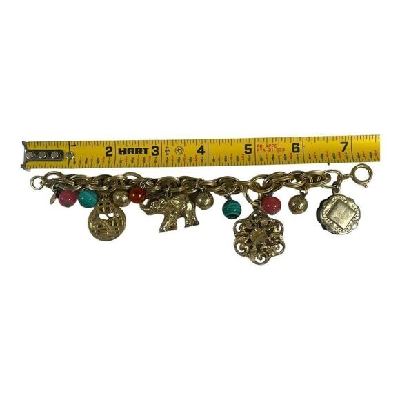 Elephant Trunks Up Good Luck Coin Vintage GERMANY Charm Bracelet 7” Chunky BOHO - Picture 6 of 7